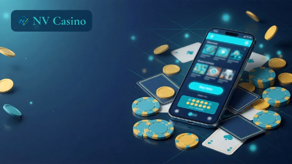 Illustration: Smartphone mit der Casino-App in den Farben von NV Casino
